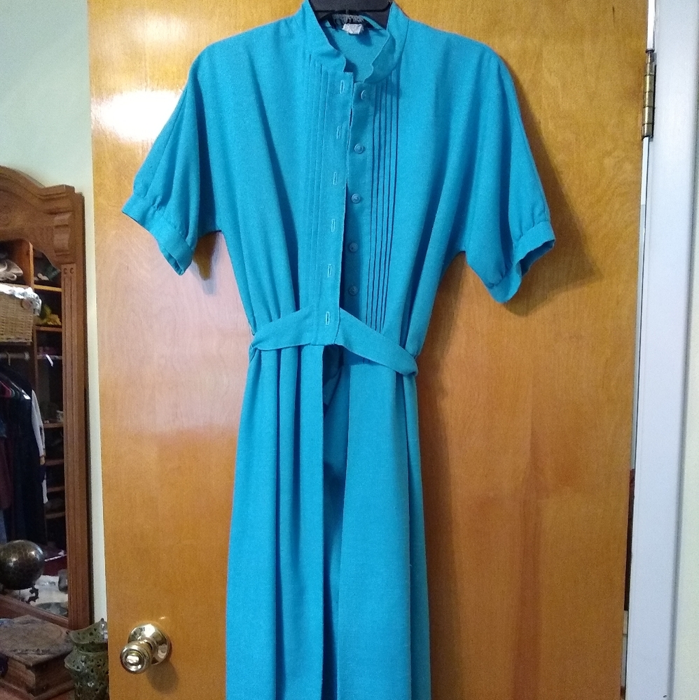 DONATED Vintage Turquoise Wrap-Style Dress Size S/M